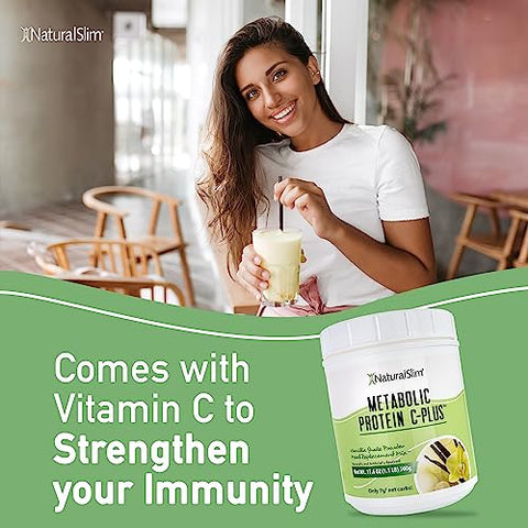 Vanilla Metabolic C-Plus – Shake Proteico de Substituição de Refeição com Baixo Carboidrato e Suporte Imunológico Fortificado com Vitamina C e Zinco - NaturalSlim