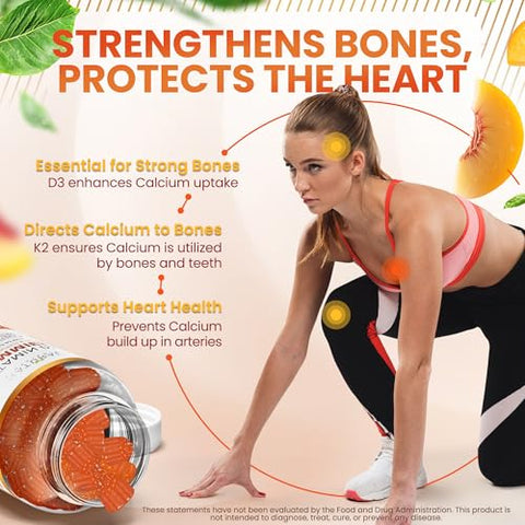 Natural BioScience - Gomas de Vitamina D3 K2 sem Açúcar – Gomas de Vitamina D3 5000 UI K2 MK7 80 mcg, Suplemento de Vitamina D K2 para Adultos, para Ossos, Imunidade, Coração, Humor, Sem Glúten, Não-OGM