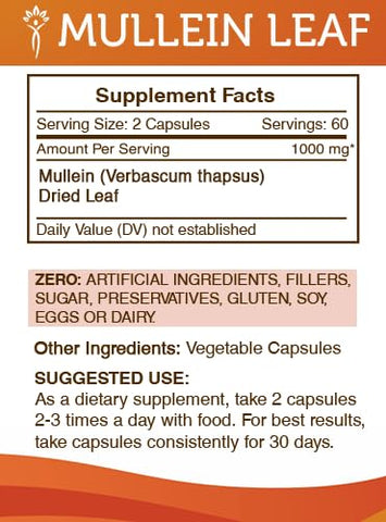 Secrets of the Tribe - Segredos da Tribo Cápsulas de Folha de Mullein 1000 mg Mullein (Verbascum Densiflorum) Folha Seca, Suporte Pulmonar (2×120 Cápsulas) – Tribo dos Segredos