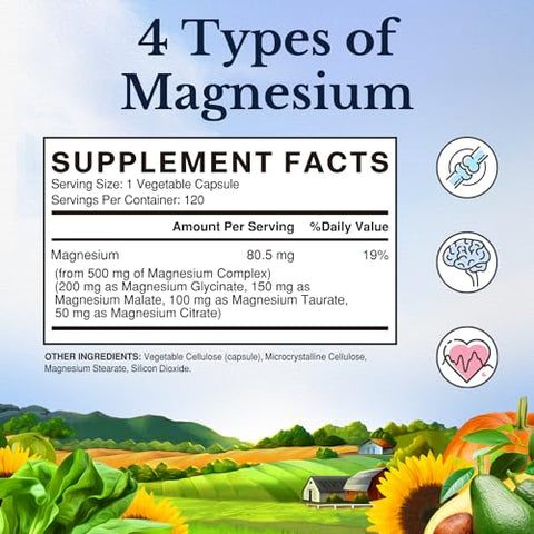 VITALITOWN - Vitalitown Magnesium Complex 500mg – Máxima Absorção Quelato de Magnésio Glicinato, Malato, Taurato | Vitalitown