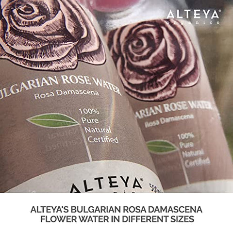 Água de Rosas Natural Tônico Facial, 500mL Rosa Damascena Búlgara Pura, Hidratante Premiado Frasco Livre de BPA com Redutor - Alteya Organics