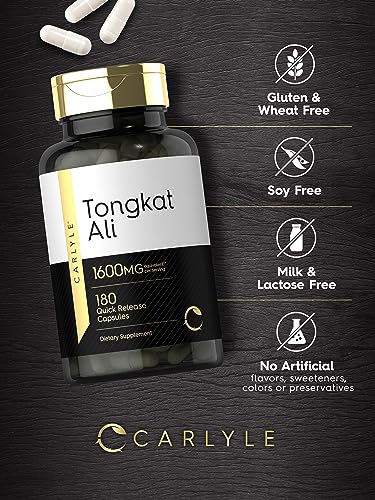 Tongkat Ali | 180 Cápsulas de Liberação Rápida | 1.600mg | Suplemento Livre de Transgênicos e Glúten - Carlyle