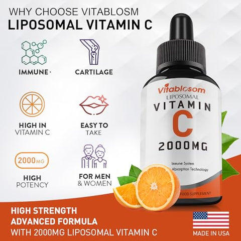 Vitablosom - Vitamina C Lipossomal 2000mg Líquida para Adultos, Alta Absorção VIT C, Potencialize a Vitamina C, para Sistema Imunológico