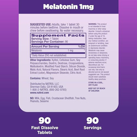 Melatonina Comprimidos de Dissolução Rápida, Ajuda a Dormir Mais Rápido, Permanecer Dormindo por Mais Tempo, Fácil de Tomar, Dissolve na Boca, Absorção Rápida, Máxima Potência, Sabor Morango - Natrol