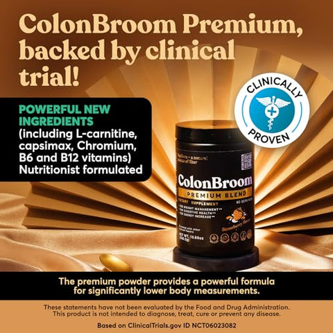Premium – Suplemento para Gerenciamento de Peso (Morango) – Bebida em Pó de Fibra de Casca de Psyllium Colon Broom – Livre de Glúten, Não-OGM – Limpeza do Cólon para Alívio de Inchaço – 100g - ColonBroom