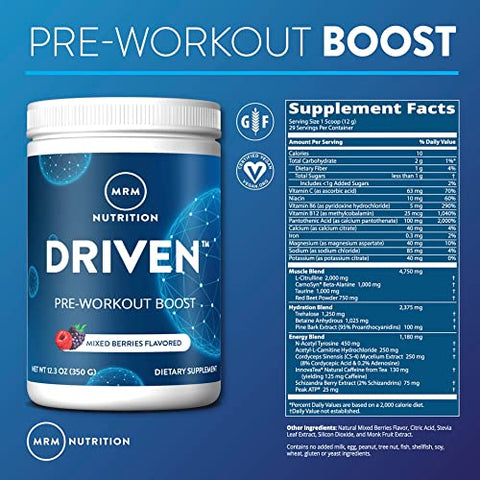 Nutrition Driven Pré-Treino em Pó | Sabor Morango Kiwi | 125mg Cafeína | Ingredientes Puros | Misturas Energéticas para Hidratação Muscular | Energia para Performance | Vegano - MRM