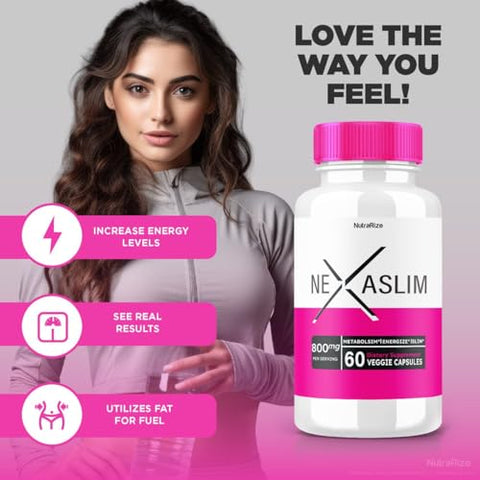 NutraRize - (2 Pacotes) Cápsula Nexaslim, Fórmula Aceleradora de Metabolismo Nexaslim, Suplemento Dietético para Perda de Peso Avançada, Pílulas de Força Máxima 100% Naturais para Reduzir Gordura Abdominal, Nexa