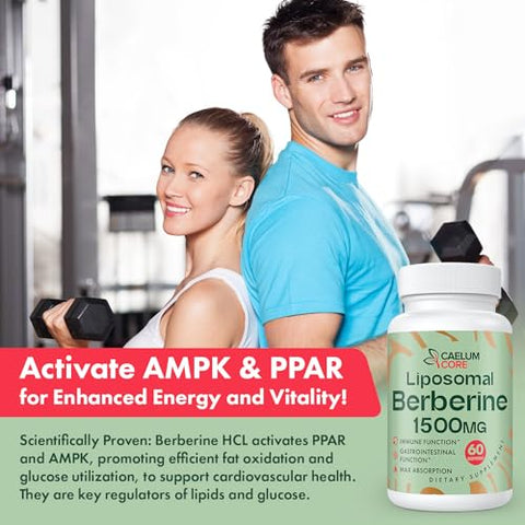 CaelumCore - Liposomal Berberine 1500mg – Ativa AMPK e GLP-1 – Mulheres e Homens (60 Cápsulas)