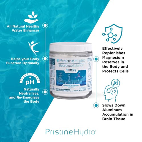Suplemento de Magnésio Eletrólito por PristineHydro® — Equilíbrio Eletrolítico® com Bicarbonato de Magnésio e Sílica — Reposição de Nutrientes Essenciais para Maximizar o Desempenho Corporal (90 cápsulas)