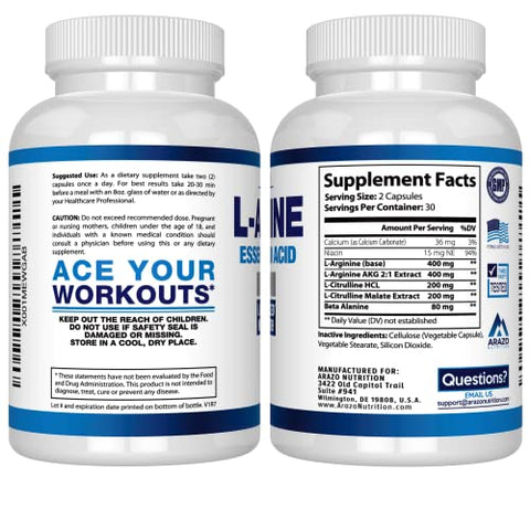 Premium L Arginine – Potencializador de Óxido Nítrico com L-Citrulina – 1340mg – Marca Arazo Nutrition - Arazo Nutrition