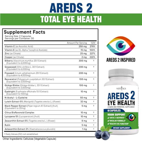 Vitamina para os Olhos Bilberry NEW AGE AREDS 2 – Fórmula Avançada – Marca Líder em Saúde Ocular