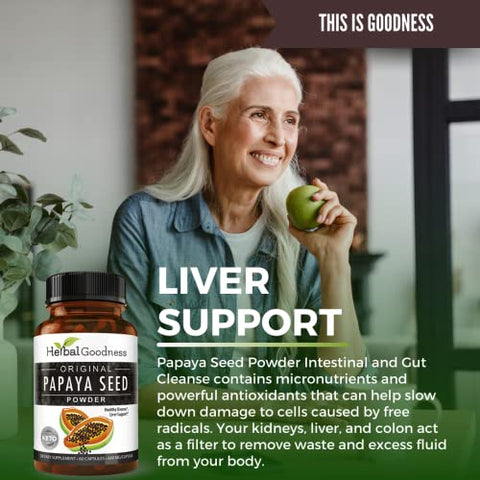 Cápsulas de Sementes de Mamão Herbal Goodness 60 un. – Suporte para Saúde Intestinal e Digestiva – Desintoxicação Natural do Corpo e Fórmula de Limpeza do Cólon – 1 Embalagem