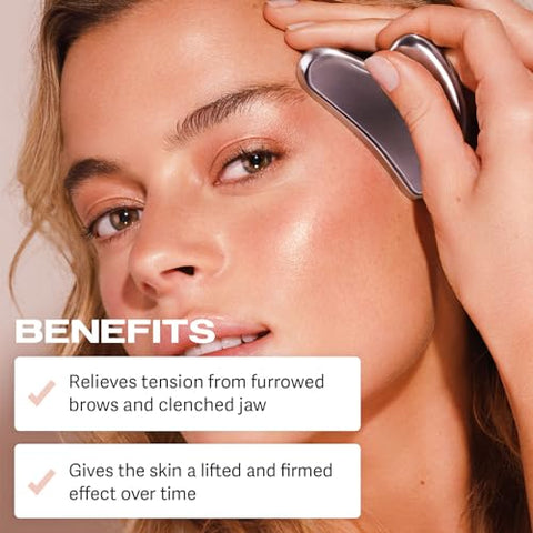 Gua Sha Facial em Aço Inoxidável – Ferramentas Faciais em Aço Inoxidável, Reduz Inchaço, Drenagem Linfática, Tensão Facial, Durável  Sacheu - Sacheu