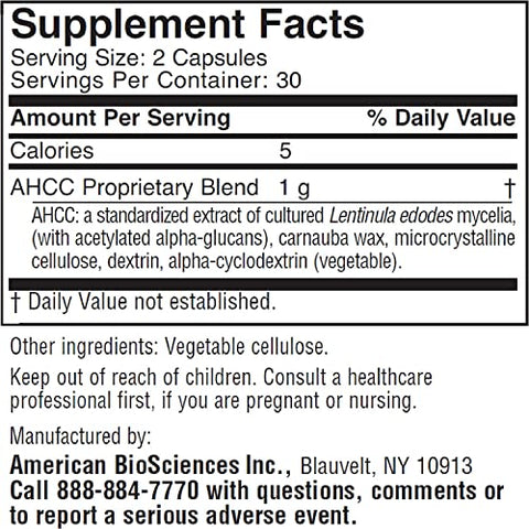 American BioSciences - ImmPower – Extrato de Cogumelo AHCC para Suporte ao Sistema Imunológico – Suplemento de Suporte Imunológico para Adultos – Suporta a Função de Citocinas – 60 Cápsulas Vegetarianas, 500mg/cápsula
