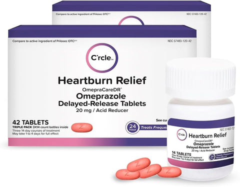 Tablets Omeprazol 20mg Redutor de Ácido para Azia, (14 Comprimidos/Frasco) Embalagem com 2 Cartuchos para Três Ciclos de 14 Dias, Comprimidos de Liberação Retardada (84un) - OmepraCare DR