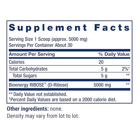 D-Ribose em Pó, Dissolva em Líquido para Estimular a Produção de Energia Celular e Apoiar a Saúde do Coração e dos Músculos, Sem Glúten, Não-OGM, Vegetariano, 150g - Life Extension