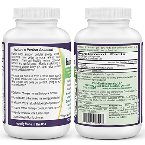 Cápsulas de Minerais Húmicos – 70 Minerais Traço com Ácido Fúlvico Natural, Suplemento Mineral Alcalinizante para Desintoxicação, Saúde Intestinal, Bem-Estar, 120 Unidades - Vital Earth Minerals