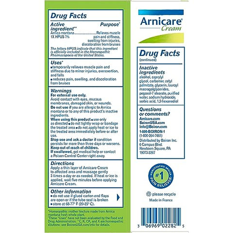 Arnicare Creme para Alívio Suave de Dores nas Articulações, Dores Musculares, Dor Muscular e Inchaço de Hematomas ou Lesões – Absorção Rápida e Sem Fragrância – 120g - Boiron