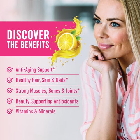 MAV NUTRITION - Gomas de Colágeno para Mulheres | 200mg Colágeno Hidrolisado 2500mcg Biotina, Com Vitamina C, E