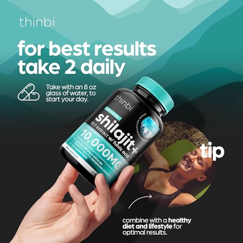 Artnaturals - Thinbi Pure Himalayan Shilajit 10000mg – Cápsulas Orgânicas de Máxima Potência 90 Unidades com Ácido Fúlvico