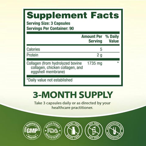 Multi Colágeno em Cápsulas | 1735 mg | 270 Cápsulas de Colágeno | Tipos I, II, III, V | Marca HealthA2Z - HealthA2Z