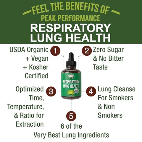 Peak Performance - Detox Pulmonar Orgânico USDA para Fumantes e Não Fumantes com 6 Ingredientes Principais. Folha de Verbascum, Raiz de Altea, Calêndula. Limpeza dos Pulmões para uma Melhor Saúde Respiratória. Gotas Líquidas
