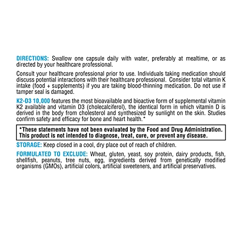 K2-D3 10000 – Vitamina D3 K2 – Vitamina D 10.000 UI (Colecalciferol) com Vitamina K2 MK-7 – Saúde do Coração, Arterial e Óssea – Suporte Imunológico (60 cápsulas) - XYMOGEN
