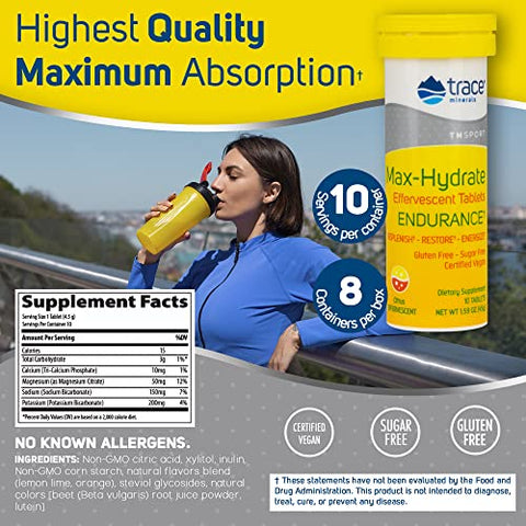 Max-Hydrate Endurance | Comprimidos Efervescentes | Suporte Energético | Reposição de Eletrólitos - Trace Minerals