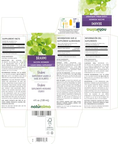 Brahmi (Bacopa monnieri) – Tintura sem álcool de 120 ml – Extrato líquido em gotas – Herbal Vegan – Naturalma - Naturalma