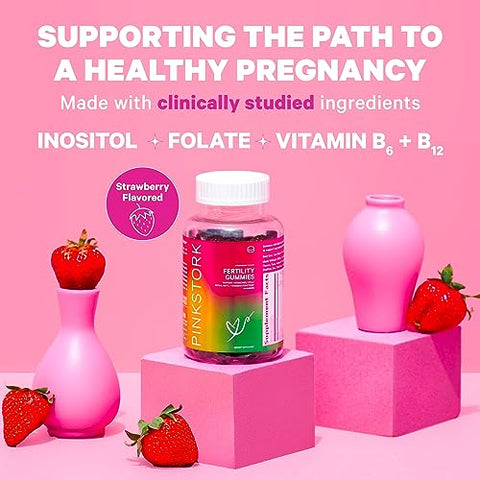 Gummies Fertilidade para Mulheres – Suporte à Concepção e Equilíbrio Hormonal com Inositol, Ácido Fólico e Vitamina B6, Suplementos Pré-Natais para Fertilidade Feminina  Pink Stork - Pink Stork