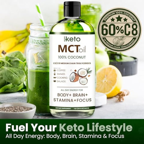 Keto MCT Oil – C8 e C10 sem sabor, não transgênico, certificado sem glúten, livre de óleo de palma, vegano, kosher, halal, 32 oz Óleo de Coco - Keppi