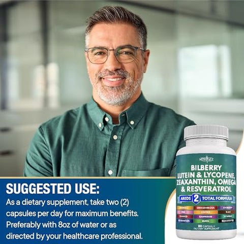 Vitaminas para a Saúde Ocular com Mirtilo 6000mg Luteína – 60 cápsulas - NEW AGE