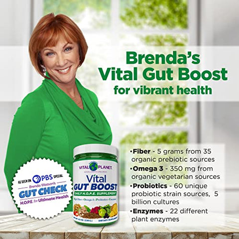 Vital Gut Boost Powder by Brenda Watson: Suplemento Gut Check Hope com Fibra 35, Óleo de Ômega 3, Probióticos e Enzimas Digestivas, 230g, 30 Porções - Vital Planet