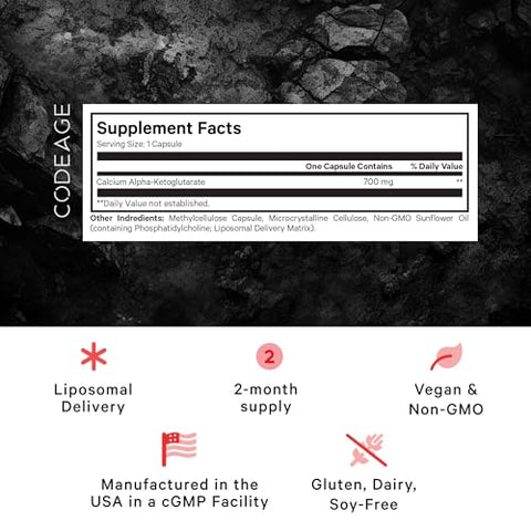 Liposomal Calcium AKG – Cálcio Alfa-Cetoglutarato – 2 Meses de Fornecimento – Entrega Lipossomal – 1 Cápsula por Porção – Não-OGM, Sem Glúten – Comprimidos de Cálcio AKG - Codeage