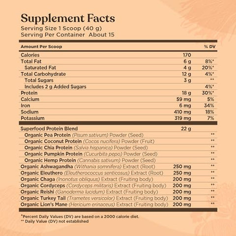 Creme de Proteína Vegana Orgânica à Base de Plantas com Cacau Cremoso e Lion’s Mane, Chaga, Cordyceps e Mais | Proteína Vegana Limpa Elevada para Função Cerebral e Imunidade | 100g - Four Sigmatic