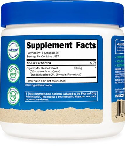 Leite de Cardo Orgânico (Silybum Marianum) 240 ml por Recipiente (Sem Sabor) – Livre de Transgênicos, Sem Glúten - Nutricost
