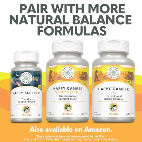 Happy Camper – Suplemento de Suporte ao Bom Humor – Cápsulas de Gotu Kola, Flor da Paixão e Kava Kava – Garantia de 60 Dias (120 Unidades) - Natural Balance