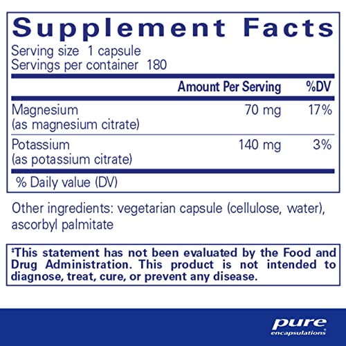 Potássio Magnésio (Citrato) – para Saúde Cardíaca | 100% Natural | 60 cápsulas | Marca Líder em Nutrição - Pure Encapsulations
