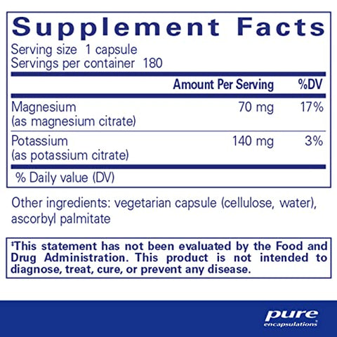 Potássio Magnésio (Citrato) – para Saúde Cardíaca | 100% Natural | 60 cápsulas | Marca Líder em Nutrição - Pure Encapsulations