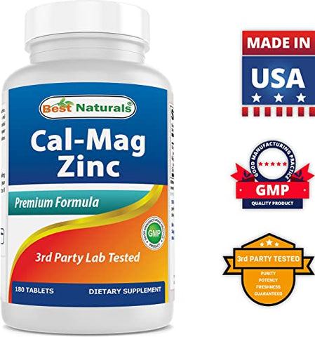 2 Pacotes – Best Naturals Cálcio Magnésio Zinco – 180 Comprimidos – Complexo Mineral Essencial Cal Mag Zinc (Total 360 Comprimidos)