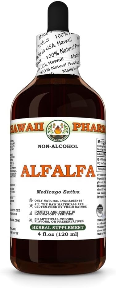 Extrato Líquido de Alfafa Orgânica, Glicerito de Folha Seca de Alfafa (Medicago Sativa) Hawaii Pharm, Suplemento Herbal Natural 120 ml