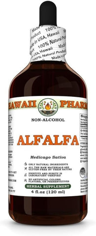 Extrato Líquido de Alfafa Orgânica, Glicerito de Folha Seca de Alfafa (Medicago Sativa) Hawaii Pharm, Suplemento Herbal Natural 120 ml