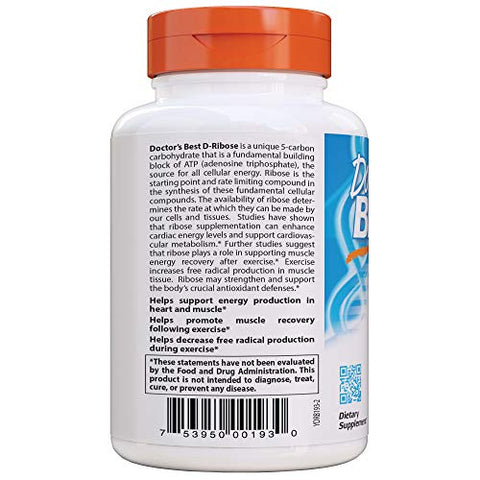 Doctor's BEST - Doctor’s Best D-Ribose com Bioenergy Ribose, Vegano, Aumento de Energia, 120 Cápsulas Vegetais, Branco