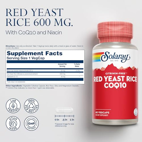 Red Yeast Rice Plus CoQ-10 – Potente Suporte Cardiovascular 60 Cápsulas - SOLARAY