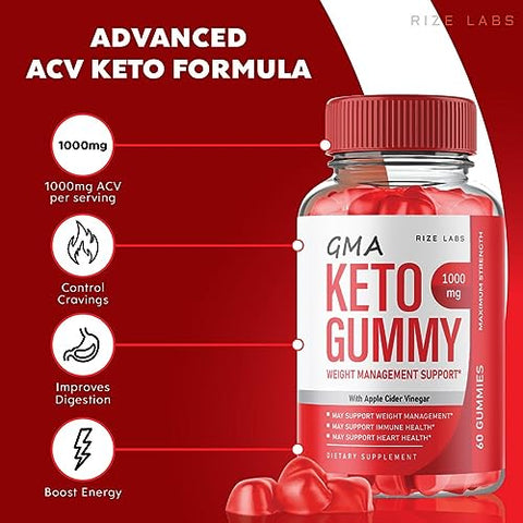 rize labs - GMA Gummies Keto ACV – Gomitas Veganas Naturais para Perda de Peso – Barriga Keto GMAKeto – Gummies ACV GMA (180 Gummies)