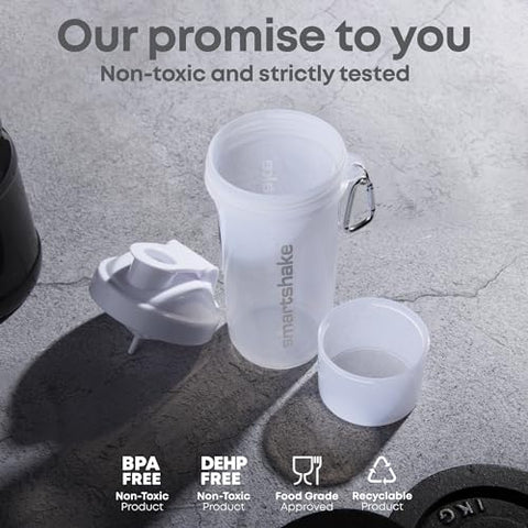 Slim 4-Pack Garrafa Shaker de Proteína 400 ml | 13.5 oz – Armazenamento Incluso – Tampa Rosqueável à Prova de Vazamentos – Livre de BPA – Unissex – Preto, Branco, Cinza Tempestade, Rosa Algodão - Smartshake