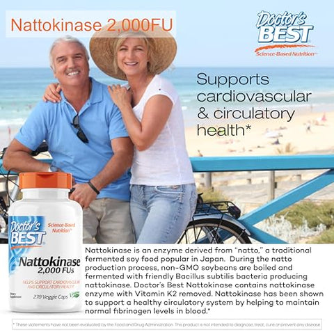 Doctor's BEST - Doctor’s Best Nattokinase – Veggie Caps Vegan, Sem Glúten, Não-OGM, 270 cápsulas vegetais