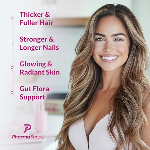 PharmaSupps - FLORATIN – Vitaminas para Cabelo, Pele e Unhas com Biotina | Colágeno | Queratina | Probióticos – Vitaminas de Biotina