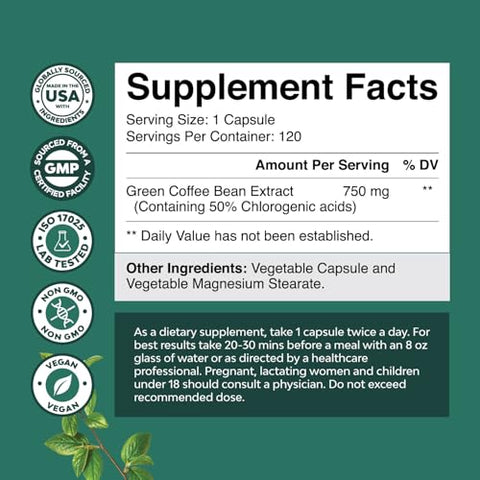 Nature Berg - Extrato de Café Verde para Emagrecimento – Cápsulas Emagrecedoras para Mulheres e Homens – Supressores de Apetite para Perda de Peso com Ácido Clorogênico – Queimador de Gordura Herbal para Auxiliar com