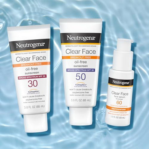 Protetor Solar Neutrogena Clear Face Serum com Chá Verde, FPS 60, Proteção UVA/UVB Leve, Não Comedogênico – 50g
